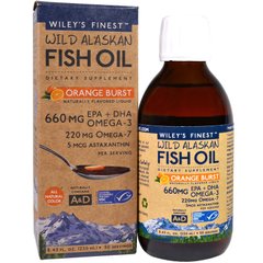 Аляскінський риб'ячий жир Wiley's Finest (Wild Alaskan Fish Oil) 4500 мг 250 мл зі смаком апельсина