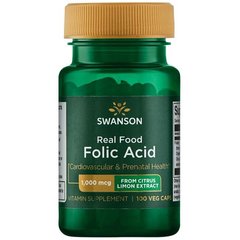Справжня їжа Фолієва кислота, Real Food Folic Acid, Swanson, 1,000 мкг, 100 капсул