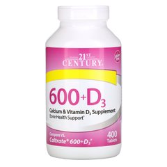 600 + D3, кальцій, 21st Century, 400 капсуловидних таблеток