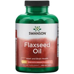 Лляна олія, отримане з лляною олією Органік, Flaxseed Oil Made with Orгanic Flaxseed Oil, Swanson, 1 г, 200 капсул