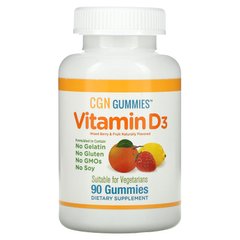 Пастилки з вітаміном Д3 не містять желатину та клейковини суміш ароматів ягід та фруктів California Gold Nutrition (Vitamin D3 Gummies) 25 мкг 1000 МО 90 жувальних цукерок