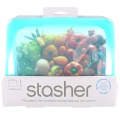 Багаторазова силіконова сумка для харчових продуктів, Stand Up Bag, Aqua, Reusable Silicone Food Bag, Stand Up Bag, Aqua, Stasher, 128 г