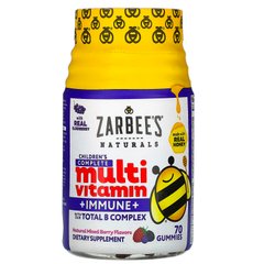 Повноцінний комплекс мультивітамінів для дітей + захист імунітету, суміш натуральних ягід, Zarbee's, 70 жувальних таблеток