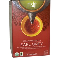 Органічний чорний чай, ерл грей, Rishi Tea, 15 чайних пакетиків, 175 унцій (495 г)