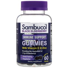 Чорна бузина, жувальні таблетки для підтримки імунітету, з вітаміном C і цинком, смак натуральних ягід, Sambucol, 60 жувальних таблеток