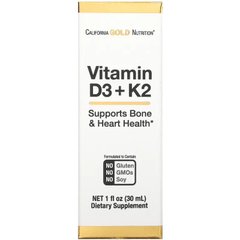 Вітамін Д3 К2 California Gold Nutrition (Vitamin D3+K2) 25 мкг 1000 МО 30 мл