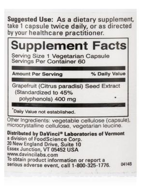 Екстракт насіння грейпфрута, Grapefruit Seed Extract, DaVinci Labs, 60 капсул