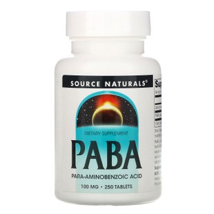 Парааминобензойная кислота (ПАБК), PABA, Source Naturals, 100 мг, 250 таблеток купить в Киеве и Украине