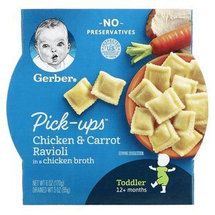 Gerber, Pick-up, равиоли из курицы и моркови в курином бульоне, для малышей, от 12 месяцев, 6 унций (170 г) купить в Киеве и Украине