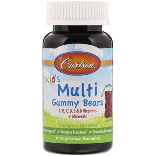 Мультивітаміни для дітей Carlson Labs (Kid's Multi Gummy Bears) зі смаком малини 30 жувальних цукерок