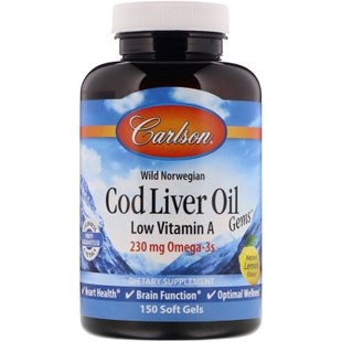 Рыбий жир из печени трески Carlson Labs (Cod liver oil) 1000 мг 150 капсул со вкусом лимона купить в Киеве и Украине