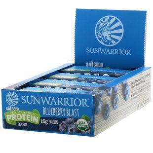 Протеиновые батончики на растительной основе, голубичный взрыв, Sunwarrior, 12 батончиков, 60 г (2,11 унции) каждый купить в Киеве и Украине