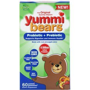 Пробіотик + пребиотик для дітей Hero Nutritional Products (Yummi Bears Probiotic + Prebiotic) 60 жувальних таблеток зі смаком полуниці-апельсин