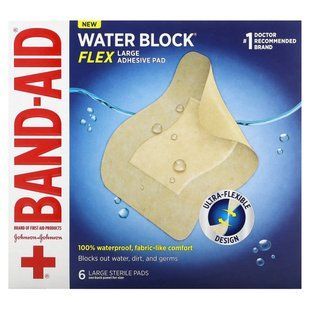 Band Aid, Adhesive Pad, Water Block, Flex, Large , 6 Pads купить в Киеве и Украине