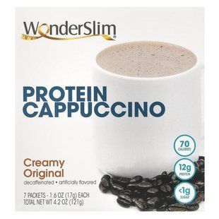 WonderSlim, Protein Cappuccino, кремовий, оригінальний, 7 пакетиків по 17 г (1,6 унції)