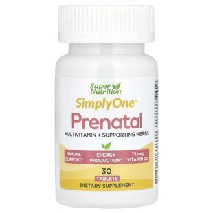 Пренатальные мультивитамины тройной силы Super Nutrition (SimplyOne PreNatal Triple Power Multivitamins) 30 таблеток купить в Киеве и Украине