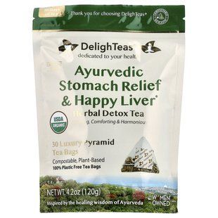 DelighTeas, Ayurvedic Stomach Relief & Happy Liver, Herbal Detox Tea, Caffeine Free, 30 Luxury Pyramid Tea Bags, 4.2 oz (120 g)