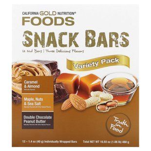 California Gold Nutrition, Foods, Variety Pack Snack Bars (Maple, Caramel, Peanut Butter), 12 Bars, 1.4 oz (40 g) Each купить в Киеве и Украине