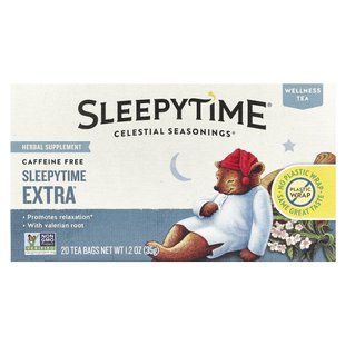 Велнес-чай Sleepytime Extra, без кофеїну, Celestial Seasonings, 20 чайних пакетиків, 1,2 унції (35 г)