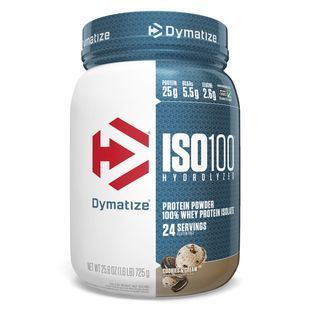 ISO100 hydrolyzed, 100% whey protein isolate, cookies and cream, Dymatize Nutrition, 725 g
