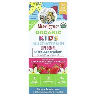 MaryRuth's, Organic Kids Multivitamin Liposomal, Ages 4-13 Years, Strawberry, Cherry, Vanilla, 14 Pouches, 0.5 fl oz (15 ml) Each купить в Киеве и Украине