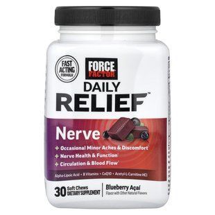 Force Factor, Daily Relief&trade;, нервная система, голубика и асаи, 30 жевательных таблеток купить в Киеве и Украине
