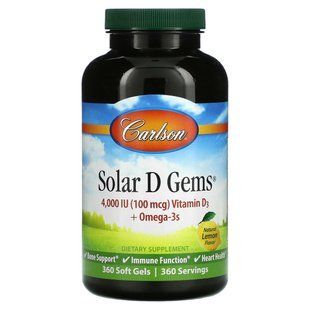 Solar D Gems, с натуральным лимонным вкусом, Carlson Labs, 360 желатиновых капсул купить в Киеве и Украине