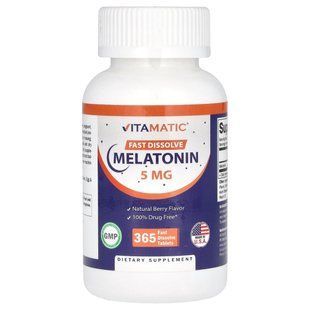 Vitamatic, Melatonin, Natural Berry, 5 mg, 365 Fast Dissolve Tablets купить в Киеве и Украине