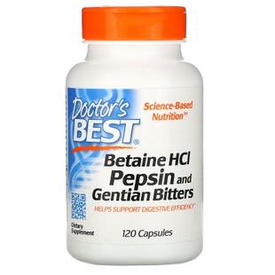 Бетаин гидрохлорид пепсин и генцианы Doctor's Best (Betaine HCL Pepsin & Gentian Bitters) 120 капсул купить в Киеве и Украине