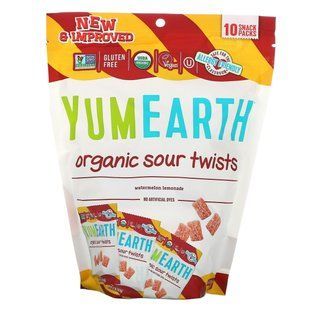 Organic sour twists, Watermelon lemonade, YumEarth, 10 snack packs, 0.7 oz (19.8 g) each.