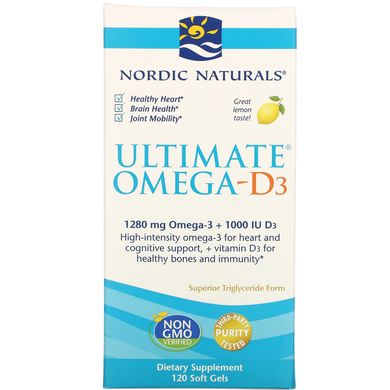 Риб'ячий жир омега-Д3 Nordic Naturals (Ultimate Omega-D3) 120 капсул зі смаком лимона