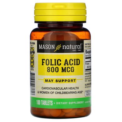 Фолієва кислота Mason Natural (Folic Acid) 800 мкг 100 таблеток