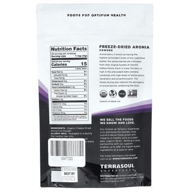 Terrasoul Superfoods, порошок аронії, сублімований, 113 г (4 унції)