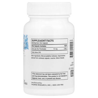 Цинк Піколинат Thorne Research (Zinc Picolinate) 15 мг 60 капсул