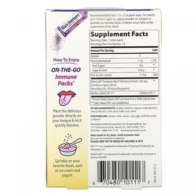 Черная бузина плюс пробиотики и цинк, натуральный ароматизатор, Black Elderberry plus Probiotics & Zinc, Naturally Flavored, Enzymedica, 15 пакетов с порошком купить в Киеве и Украине