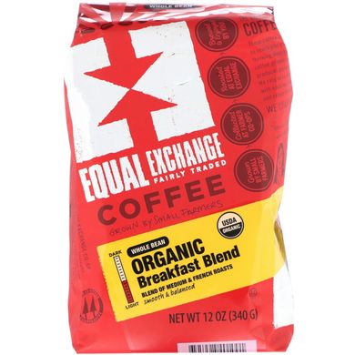 Органічна кава, суміш для сніданку, цільні боби, Equal Exchange, 340 г