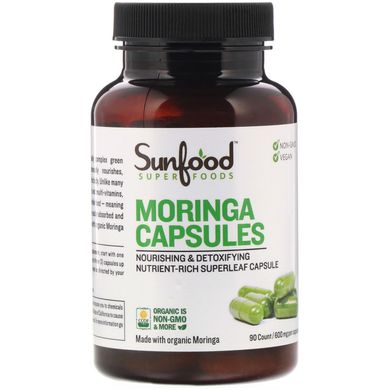 Морінга, Moringa, Sunfood, 600 мг, 90 капсул