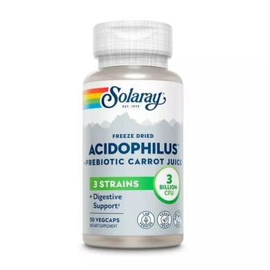 Ацидофіли Пробіотик і пребіотик морквяного соку Solaray (Acidophilus 3 Strain Probiotic & Prebiotic Carrot Juice) 30 вегетаріанських капсул