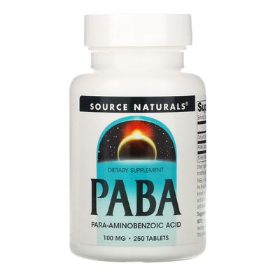 Параамінобензойна кислота (ПАБК), PABA, Source Naturals, 100 мг, 250 таблеток