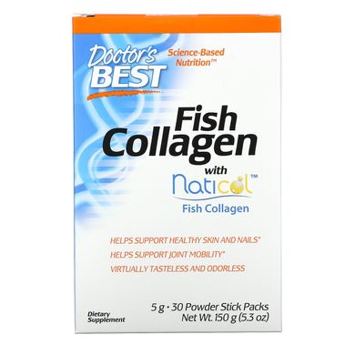 Риб'ячий колаген, Fish Collagen with Naticol, Doctor's Best, 30 пакетів-паличок з порошком