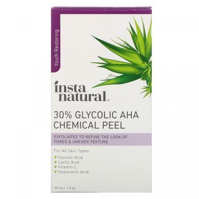 Хімічний пілінг з 30% гліколевою кислотою AHA, 30% Glycolic AHA Chemical Peel, InstaNatural, 30 мл