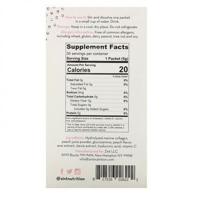 Морський колаген смак персика Zint (Peach Collagen +) 30 пакетів по 5 г