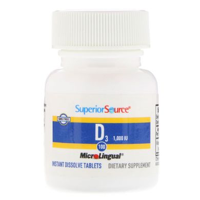 Вітамін D3, Екстра сила, 1000 МО, Superior Source, 100 мікролінгвальних таблеток