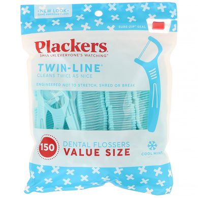 Зубочистки з ниткою, економічна упаковка, морозна м'ята, Twin-Line, Plackers, 150 шт