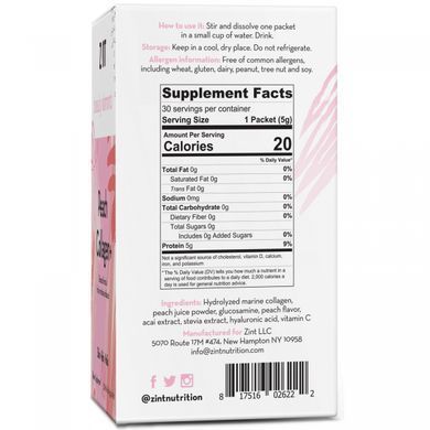 Морський колаген смак персика Zint (Peach Collagen +) 30 пакетів по 5 г