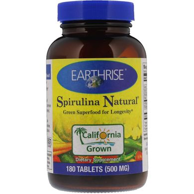 Натуральна спіруліна, Earthrise, 500 мг, 180 таблеток