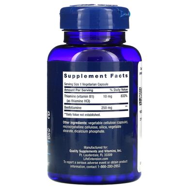 Бенфотиамин, Mega Benfotiamine, Life Extension, 250 мг, 120 капсул на рослинній основі