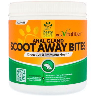 Scoot Away Bites, Здорове травлення і імунітет, Для собак, Для будь-якого віку, Смак курки, Zesty Paws, 90 м'яких жувальних таблеток