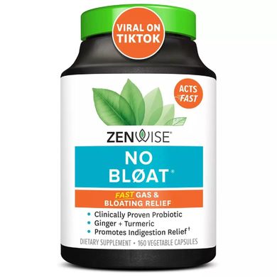 Усунення здуття живота та газоутворення, NO BLOAT, Zenwise, 160 капсул