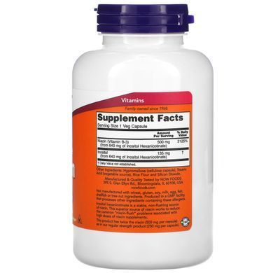 Ниацин Now Foods Niacin Nutritional (Health Supplement) 500 мг 180 капсул купить в Киеве и Украине